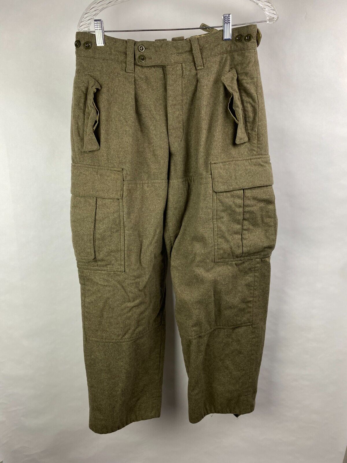 Vintage 1960s German Army Men\'s Niemann Cargo Combat Pants Wool OD-Green