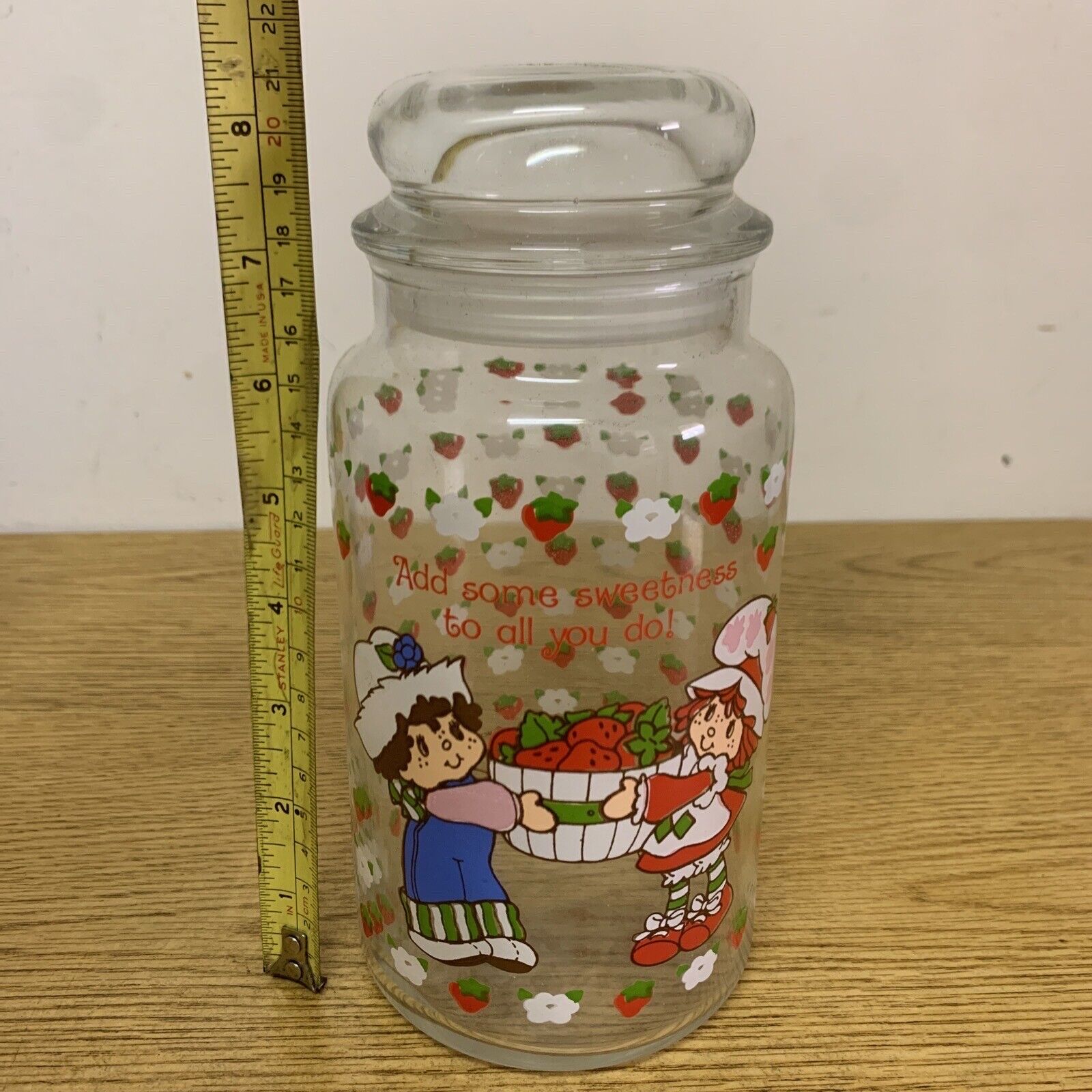 Vintage Strawberry Shortcake Glass Canister Jar & Lid 1981.  8.5” 36oz. Rare