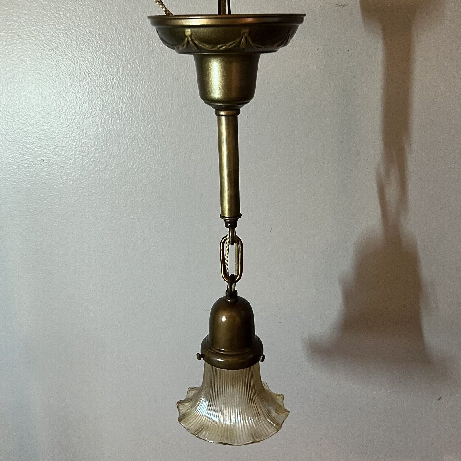 Single Antique Pendant Light Nice Amber Tint Glass Shade 3M