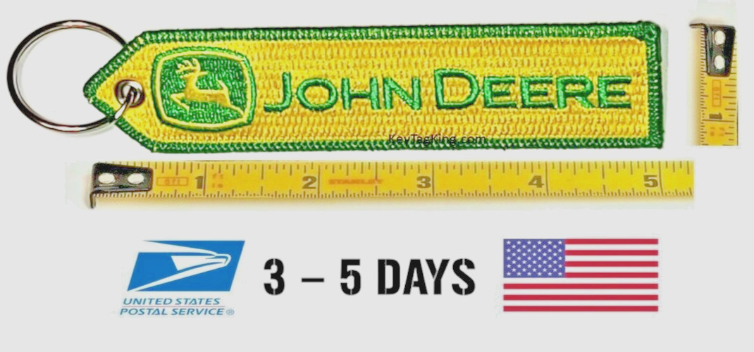 JOHN DEERE YELLOW TRACTOR KEYCHAIN HIGHEST QUALITY DOUBLE SIDED EMBROIDER FABRIC