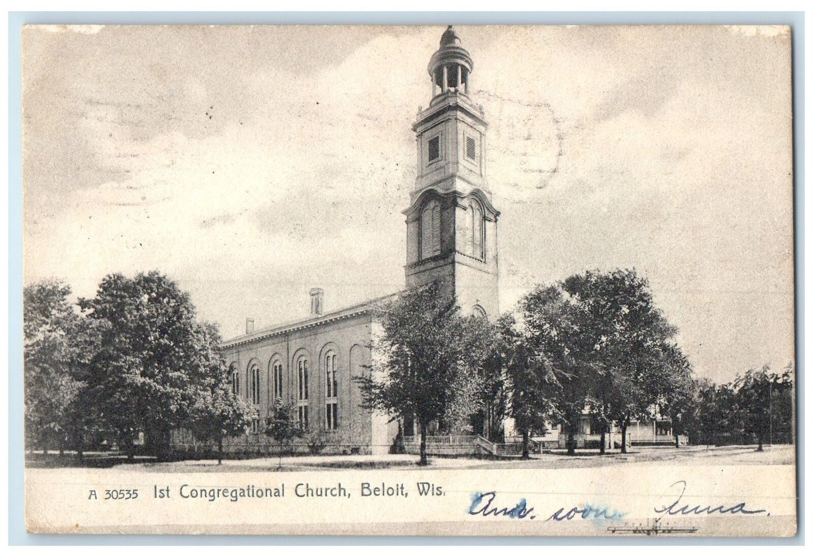1907 First Congregational Church Building Tower Beloit Wisconsin Posted Postcard