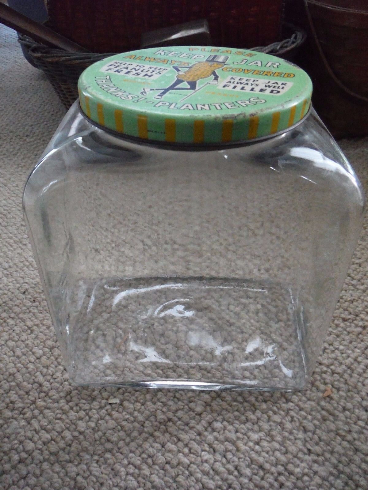 Vintage Glass Planters Peanut Jar w/ lid, 1940 Leap Year, made In USA - RARE