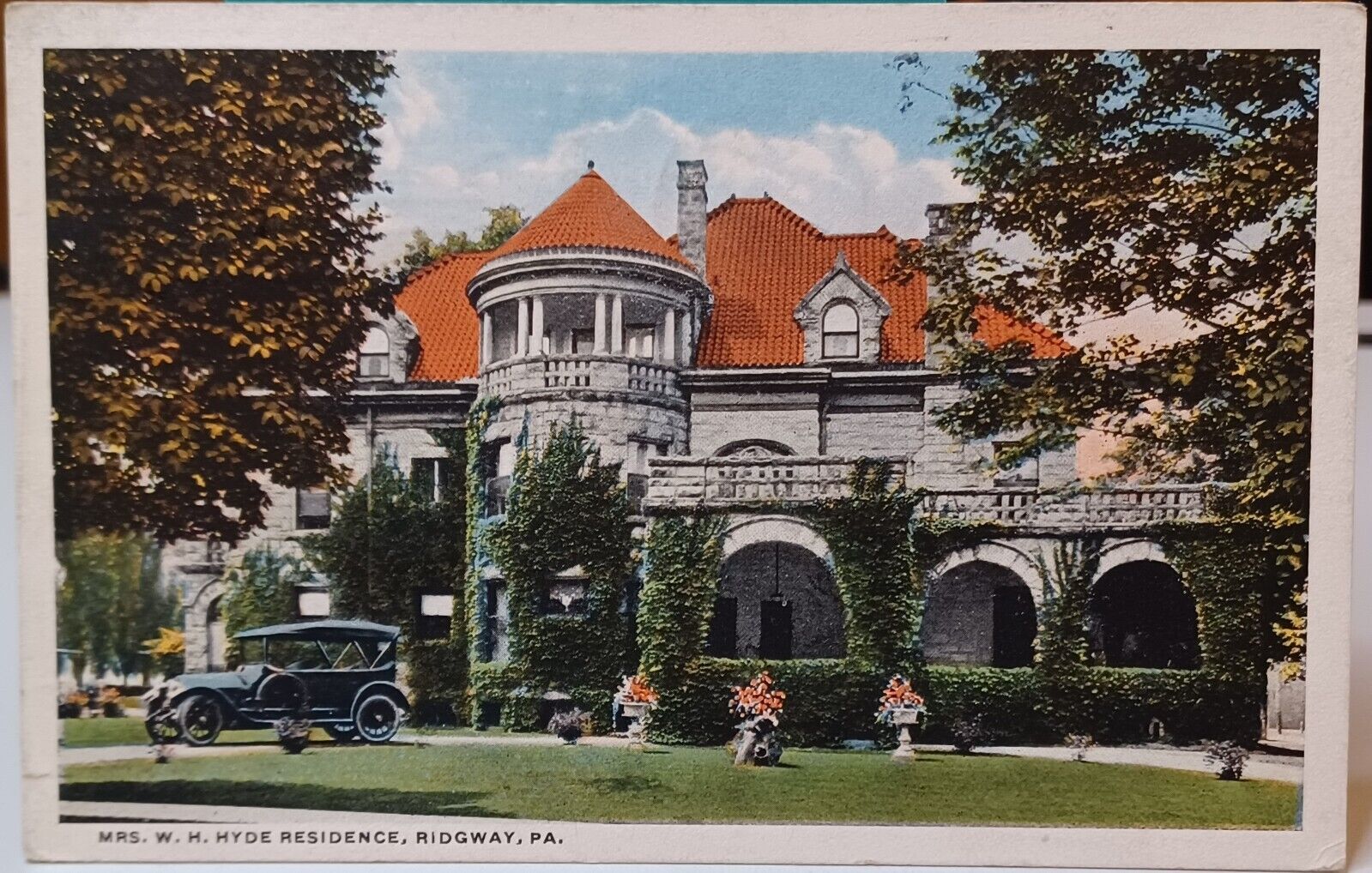 Postcard ridgway pennsylvania mrs w h hyde residence mansion 1916