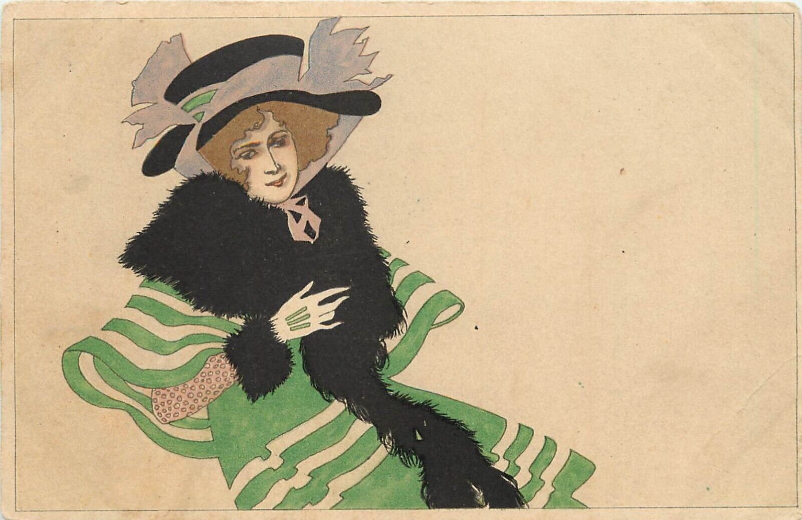 Kirchner/ M.M. Vienne Art Nouveau Postcard 120 Beautiful Woman in Green Stripes