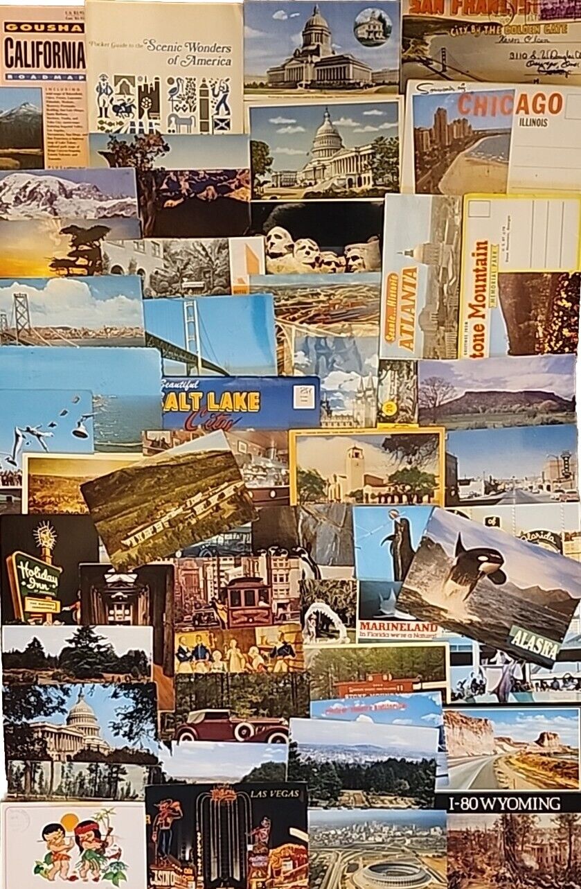 Mixed Lot 50+ Posted/Unposted Vtg USA Postcards Books Maps Travel Ariel Scenic 