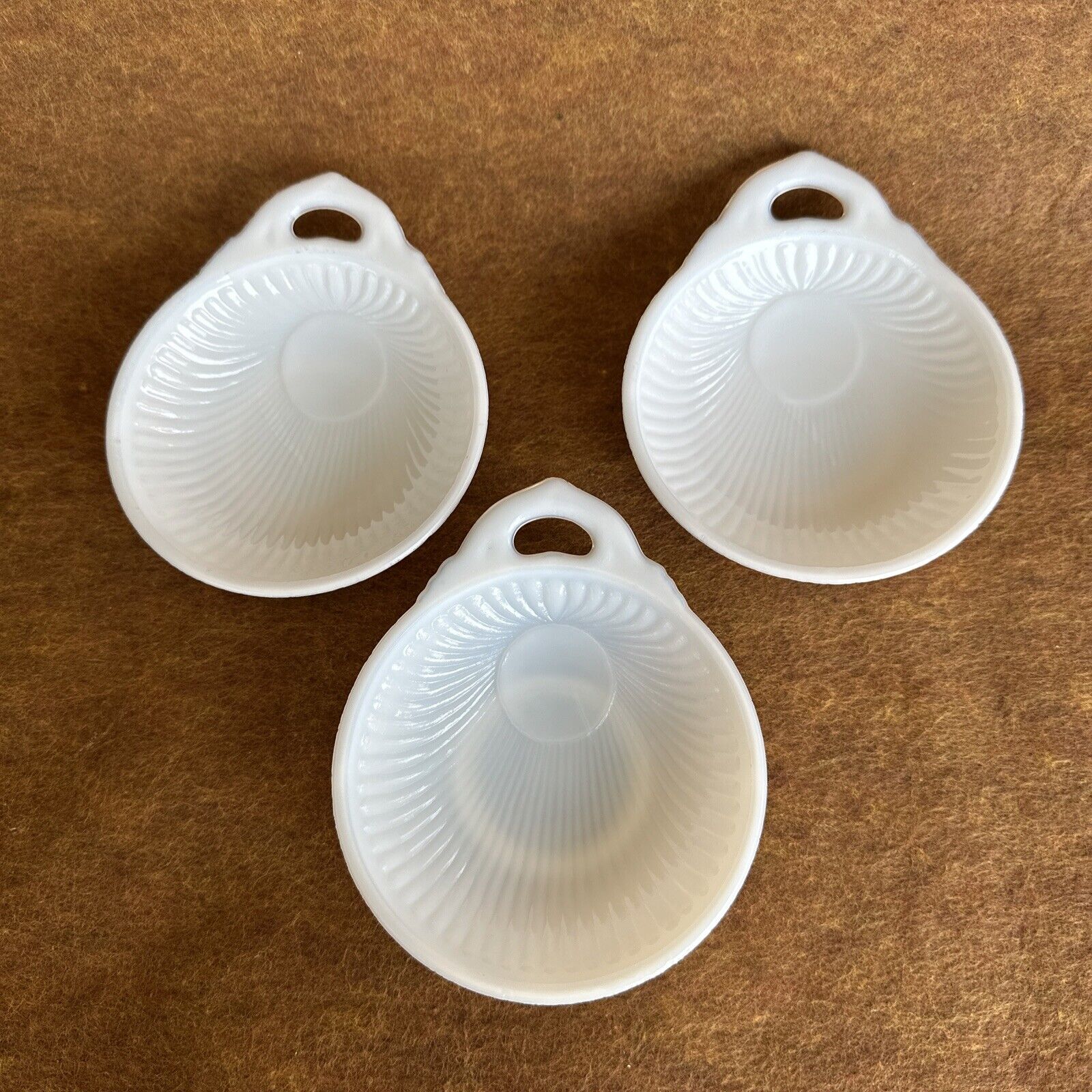 Three Antique ATTERBURY & Co. Shell Dishes White Milk Glass PATD OCT 29TH 1872