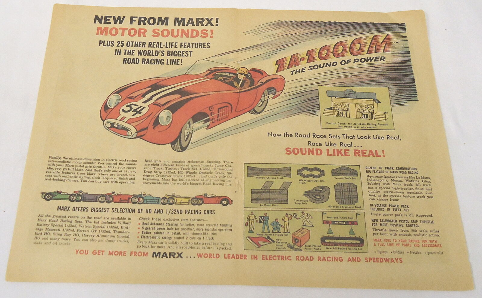 1965 Marx ZA-ZOOOM slot cars centerfold cartoon ad