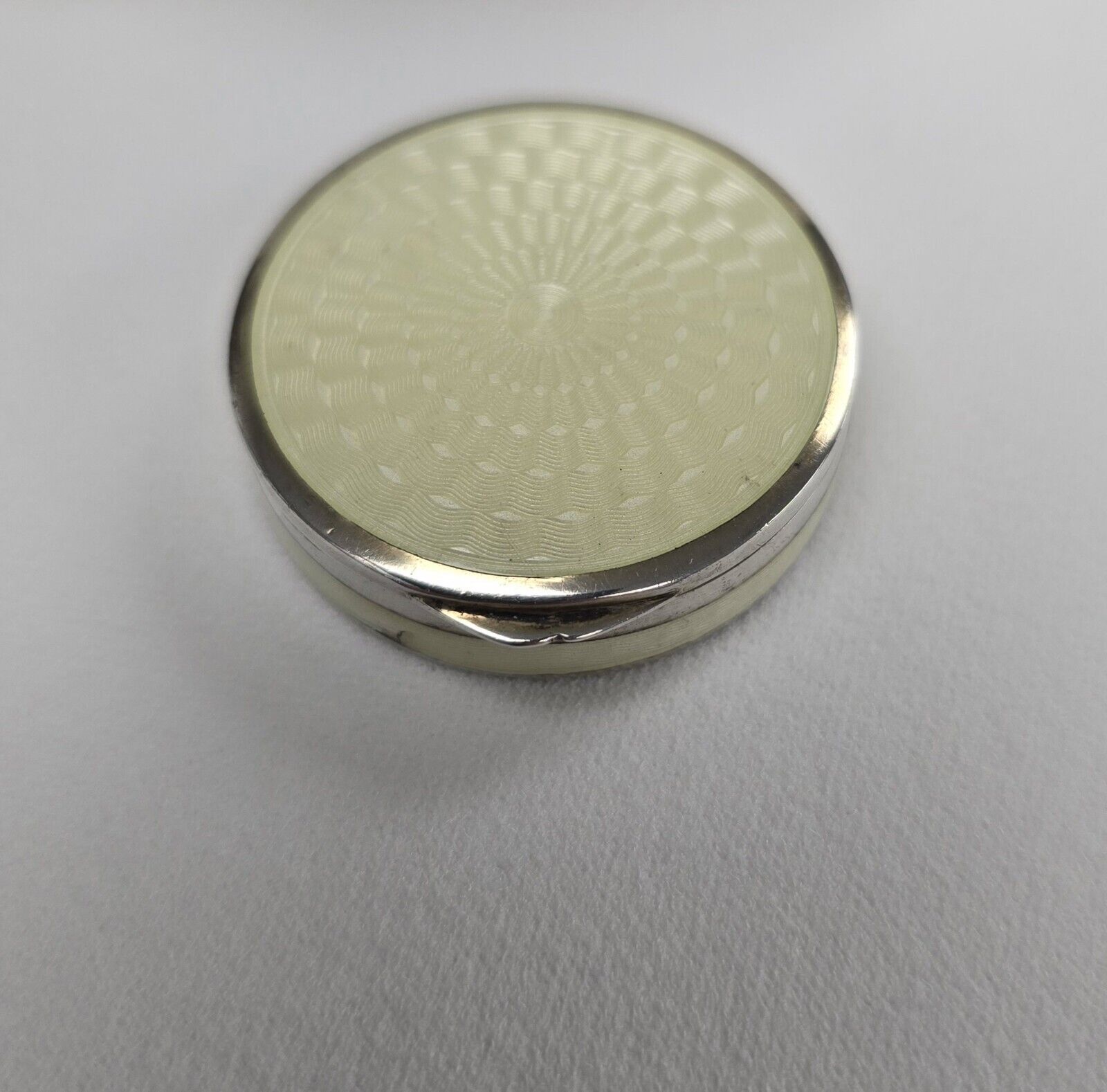 Vintage 935 Silver Mini Yellow Guilloche Enamel Compact Unmarked