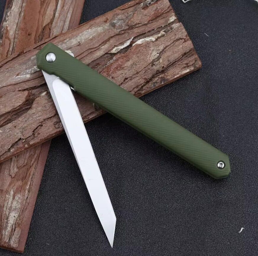Long Blade Rubber Handle Folding Pocket Knife (DARK GREEN)