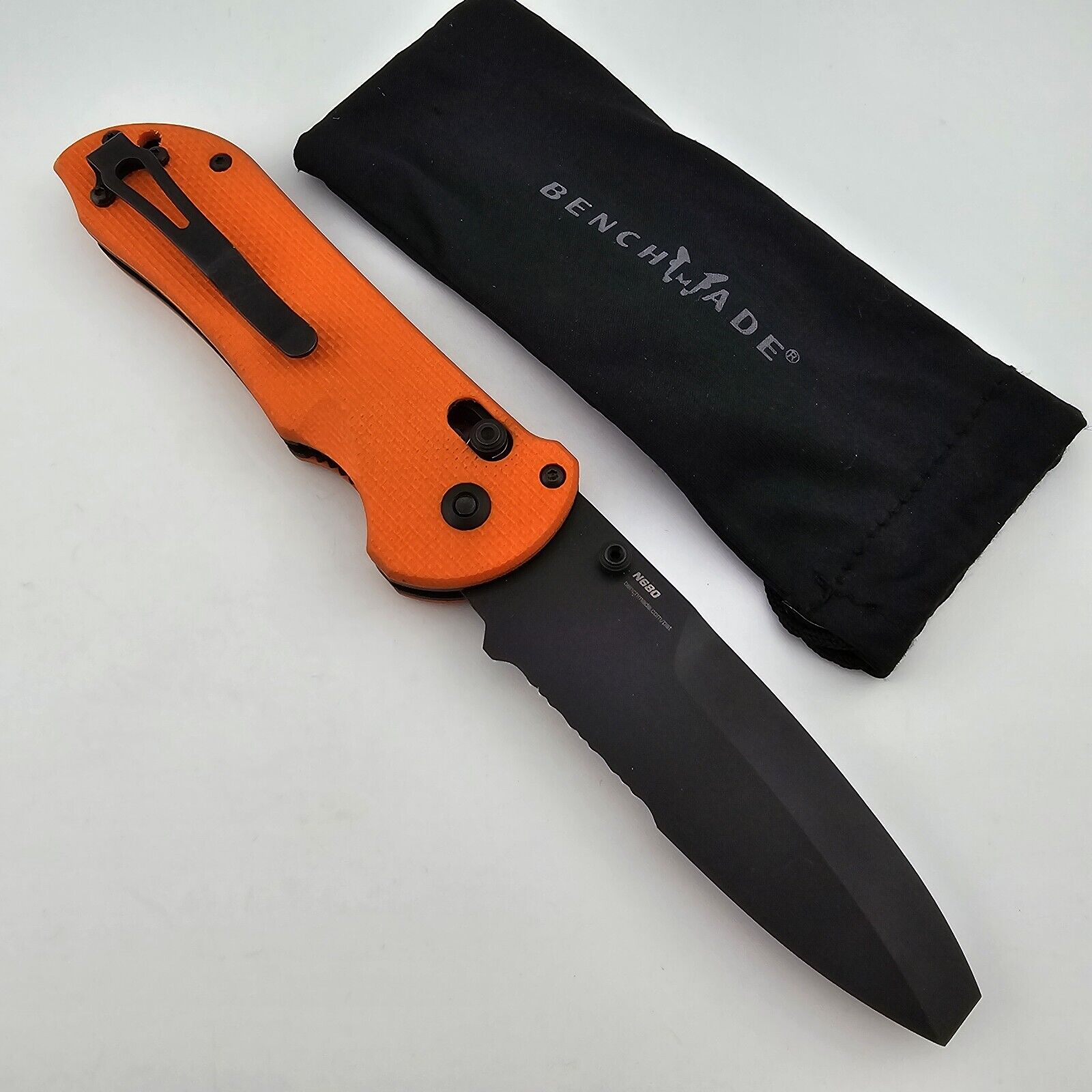 Benchmade Triage Rescue Folding Knife Orange G10 Handles Black Blunt Tip Blade
