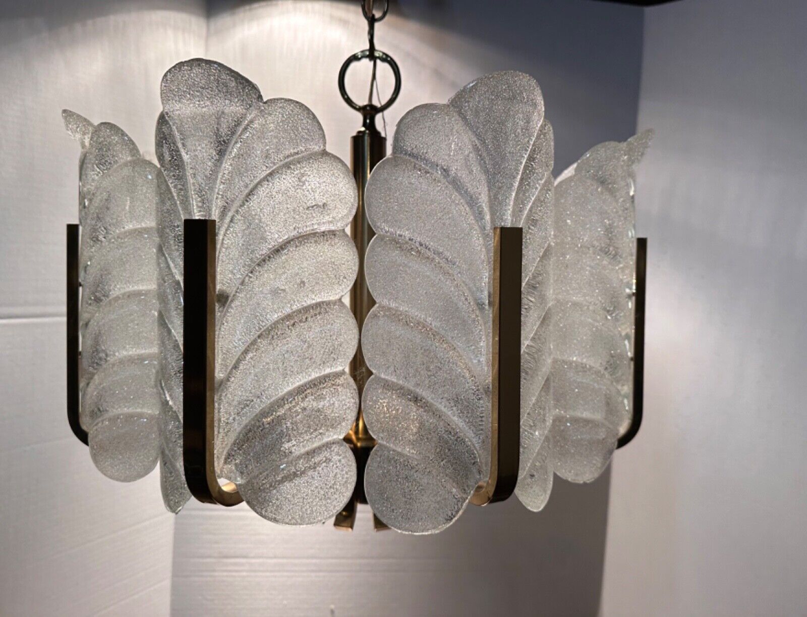 Carl Fagerlund Murano Glass Leaves Brass Chandelier by Orrefors 1950s