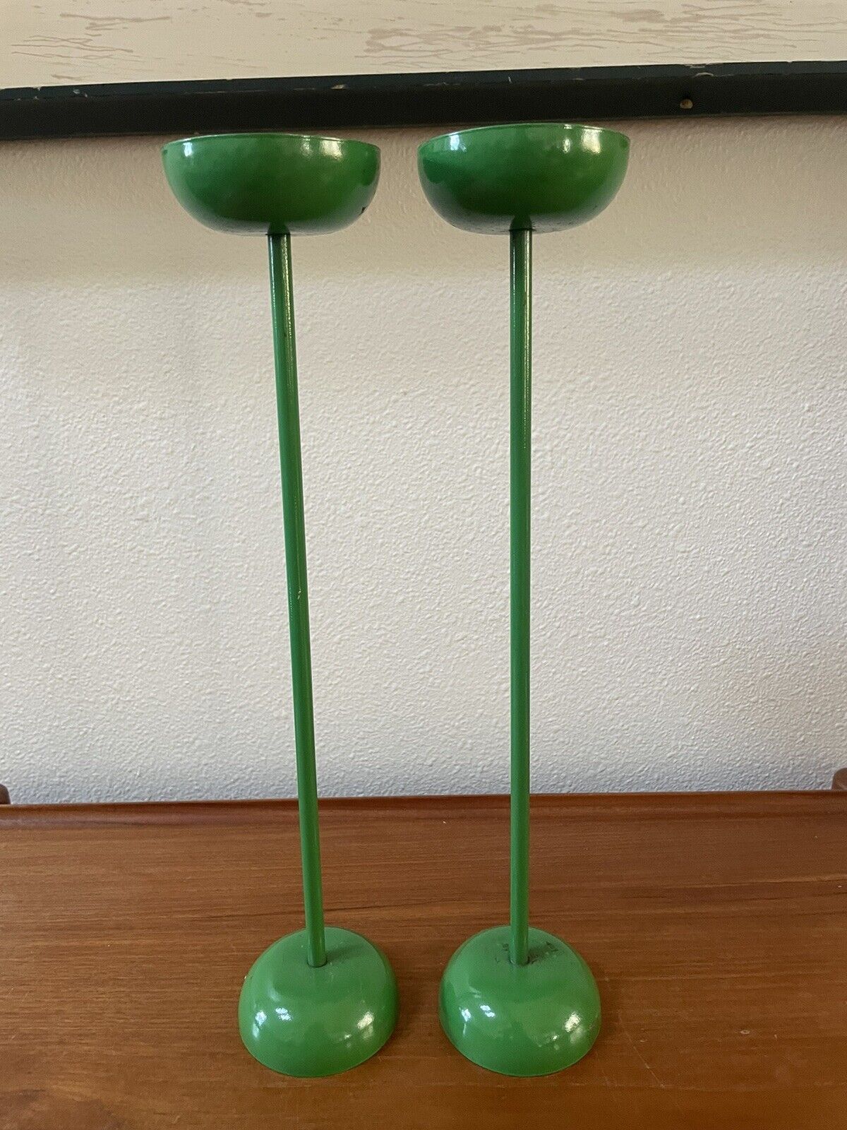 Vintage Mid Century Modern Green Enamel Candle Holders 