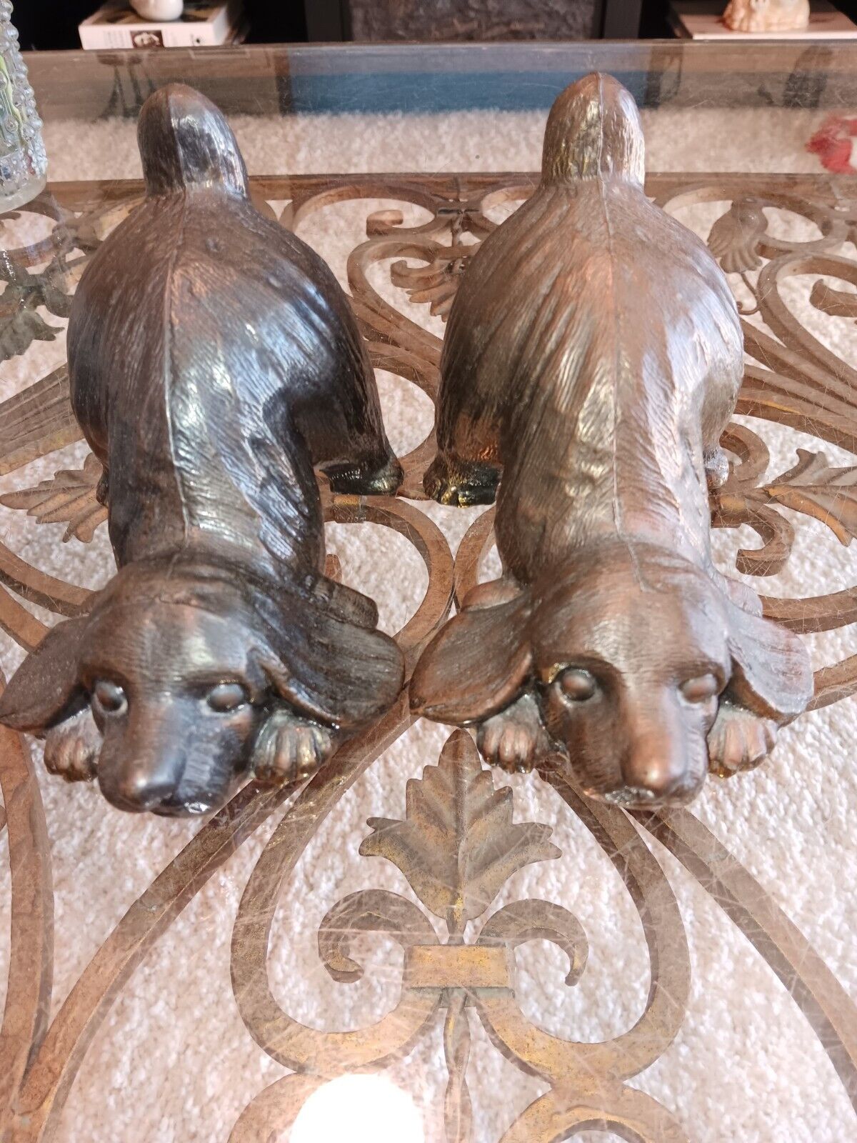 Vintage 1930 PM Craftsman Cocker Spaniel Puppy Bookends Brass Plated