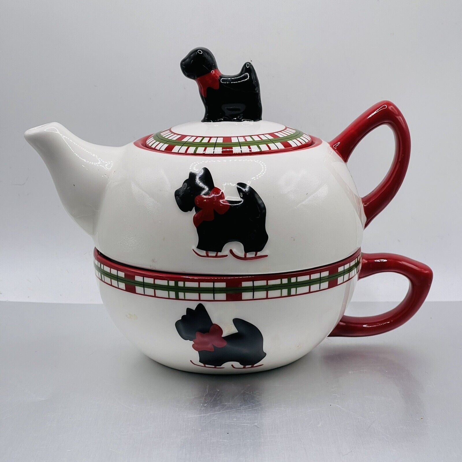Kate Williams Black Scottie Scottish Terrier Dog Small Ceramic Teapot & Cup Set