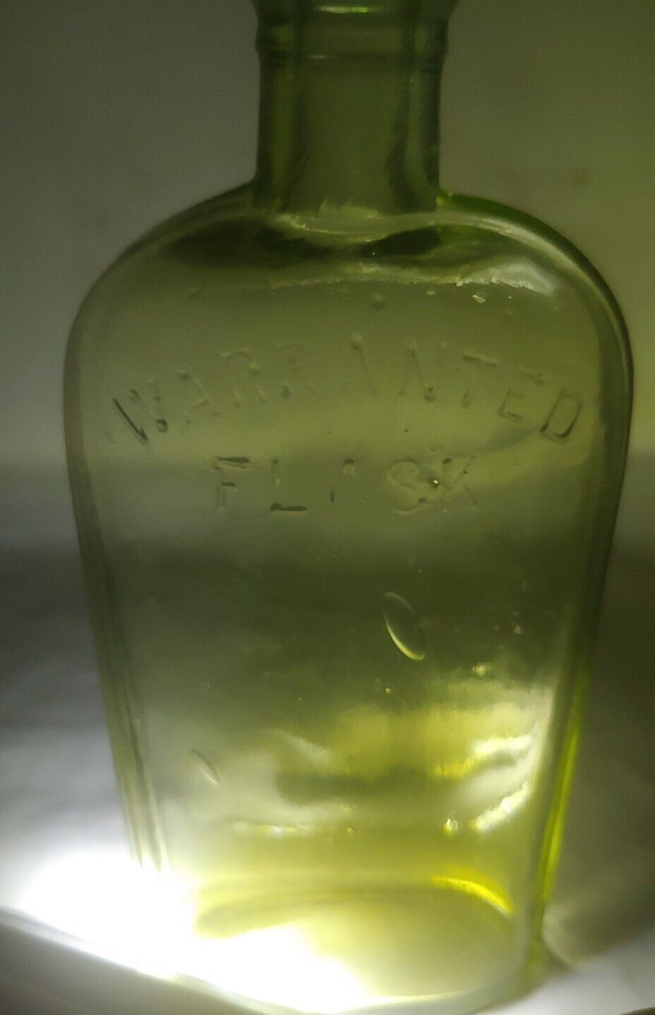 Rare Vintage Warranted 7 oz Flask Strap Sided Bottle 1880's Manganese Glow