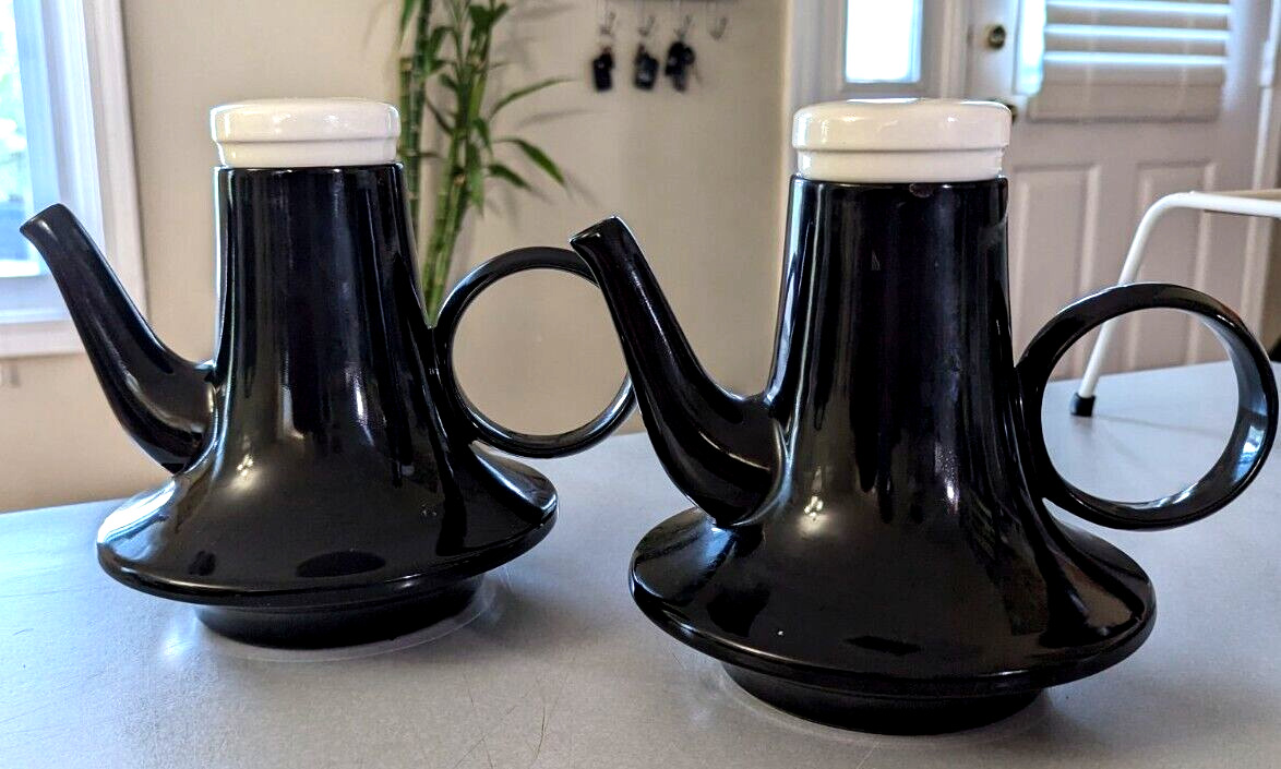 Black Tea Pot SET Made in Italy PAIR of 2 SIGNED 1960s MCM Spaceship Retro Art