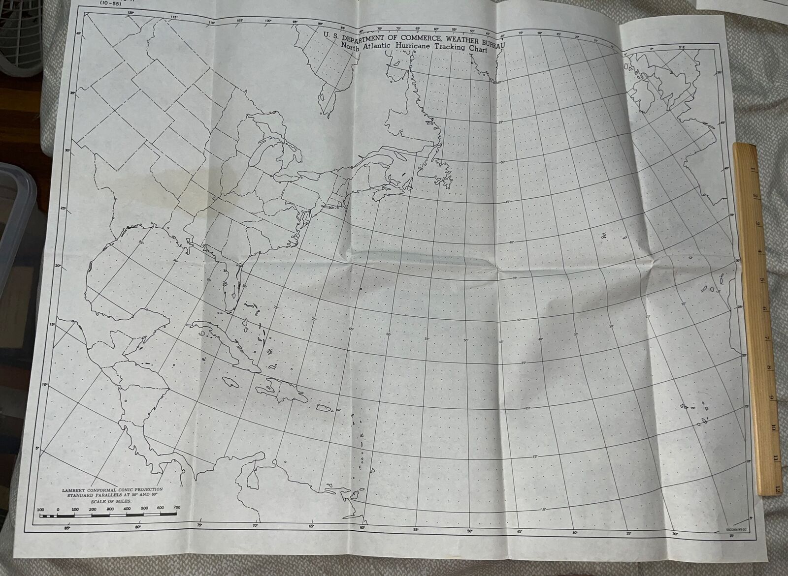 Vintage Dept Of Commerce Weather Bureau North Atlantic Hurricane Tracking Chart