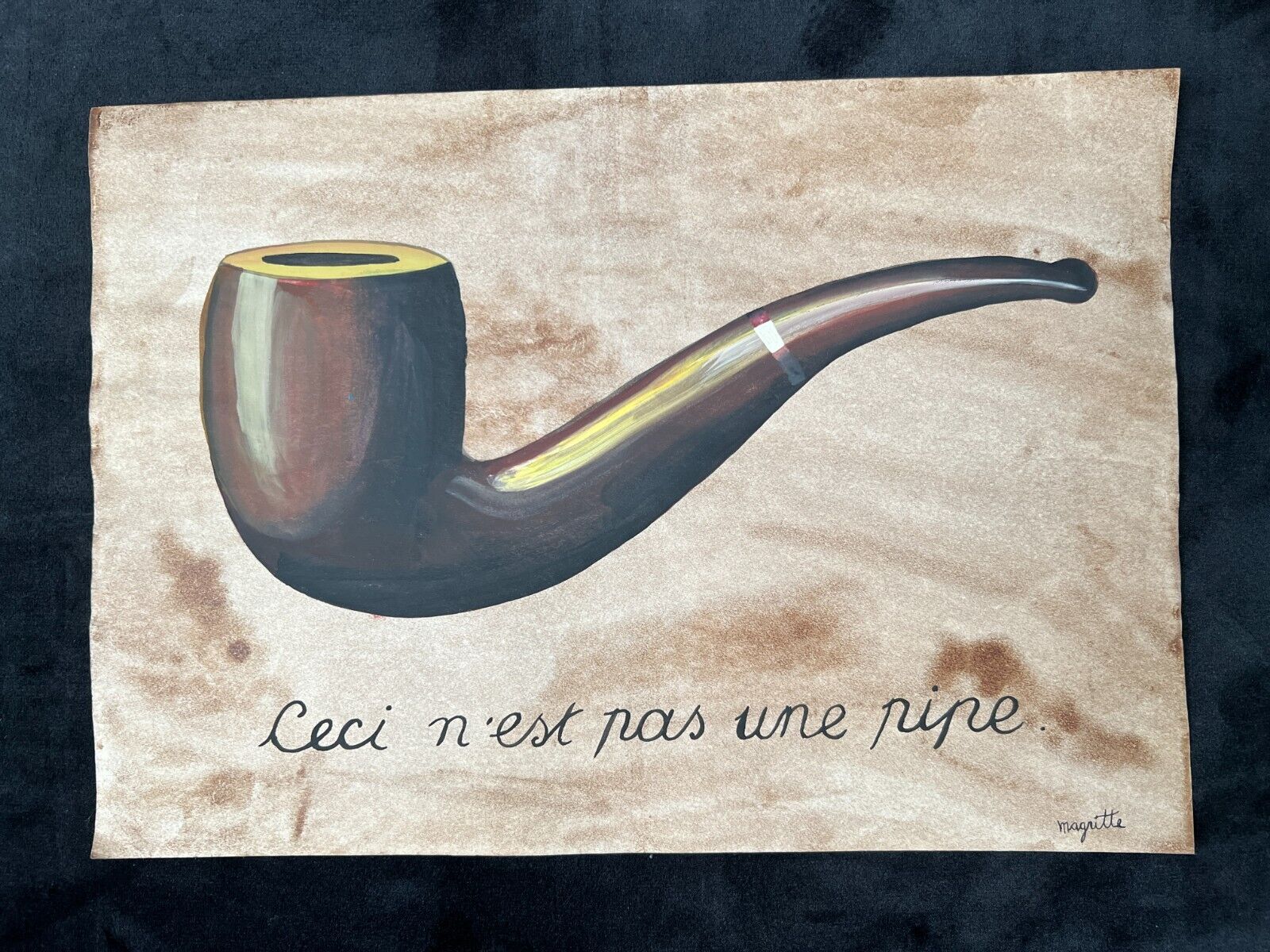 RENE MAGRITTE Drawing on paper (Handmade) signed and stamped mixed media vtg art