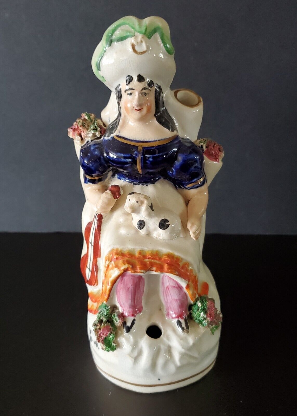 Antique Staffordshire Lady Musician With Dog Pen Holder