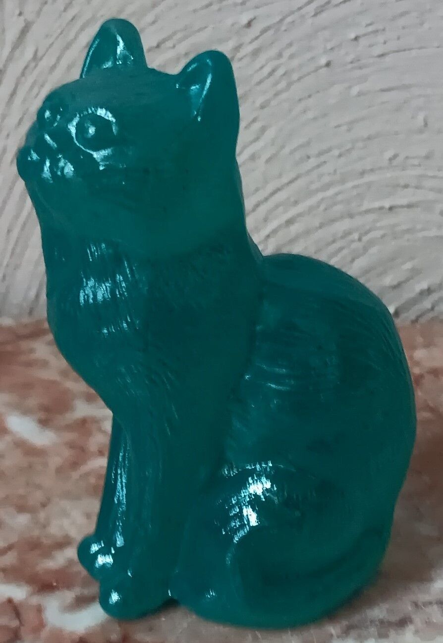 Solid Glass Sitting Cat Kitty Kitten Airbrushed Turquoise - USA