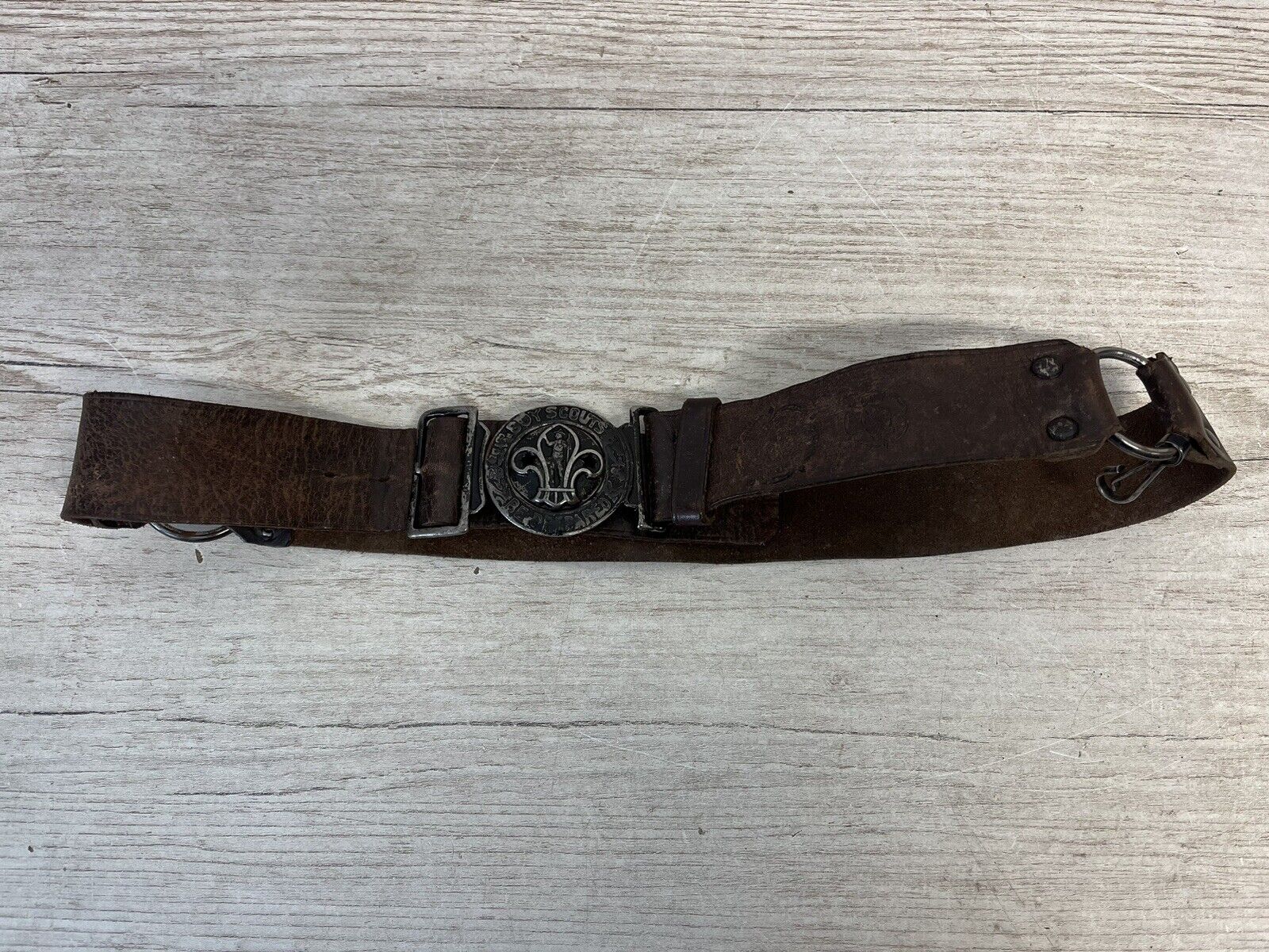 Vintage 1950s Boy Scout Official Leather Belt Buckle Badge Branded