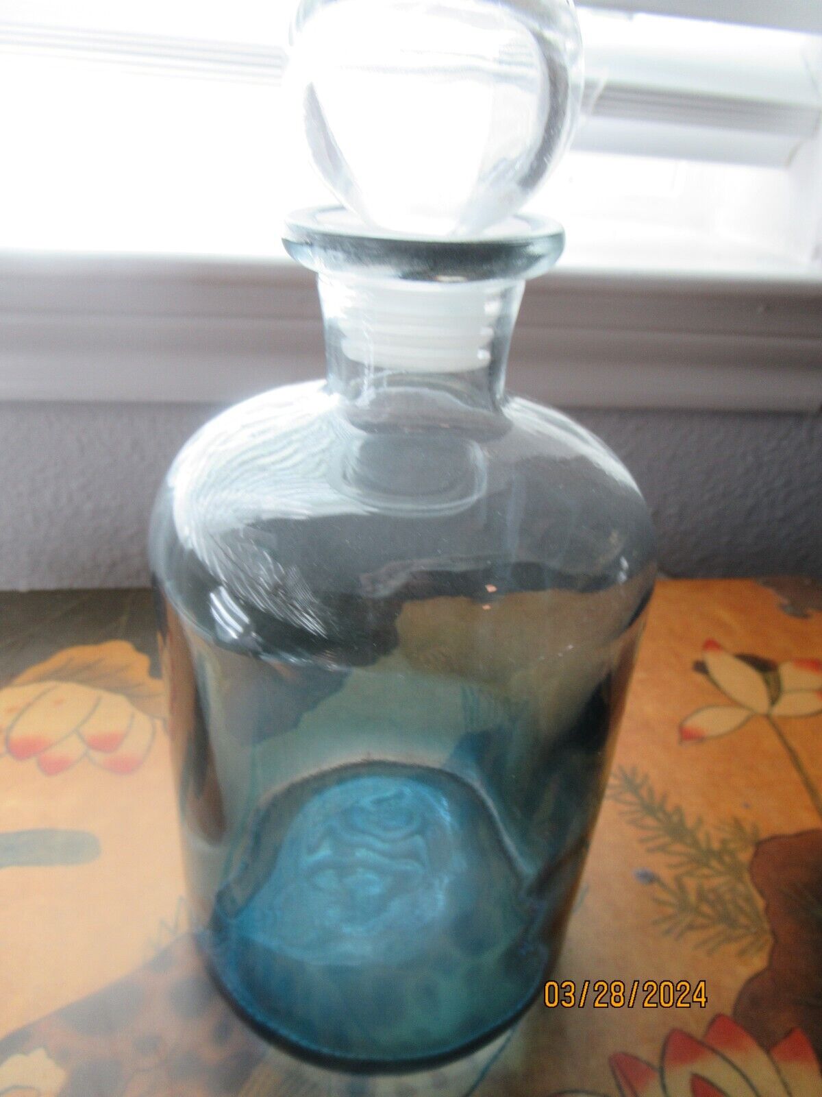 Blue glass decanter bottle