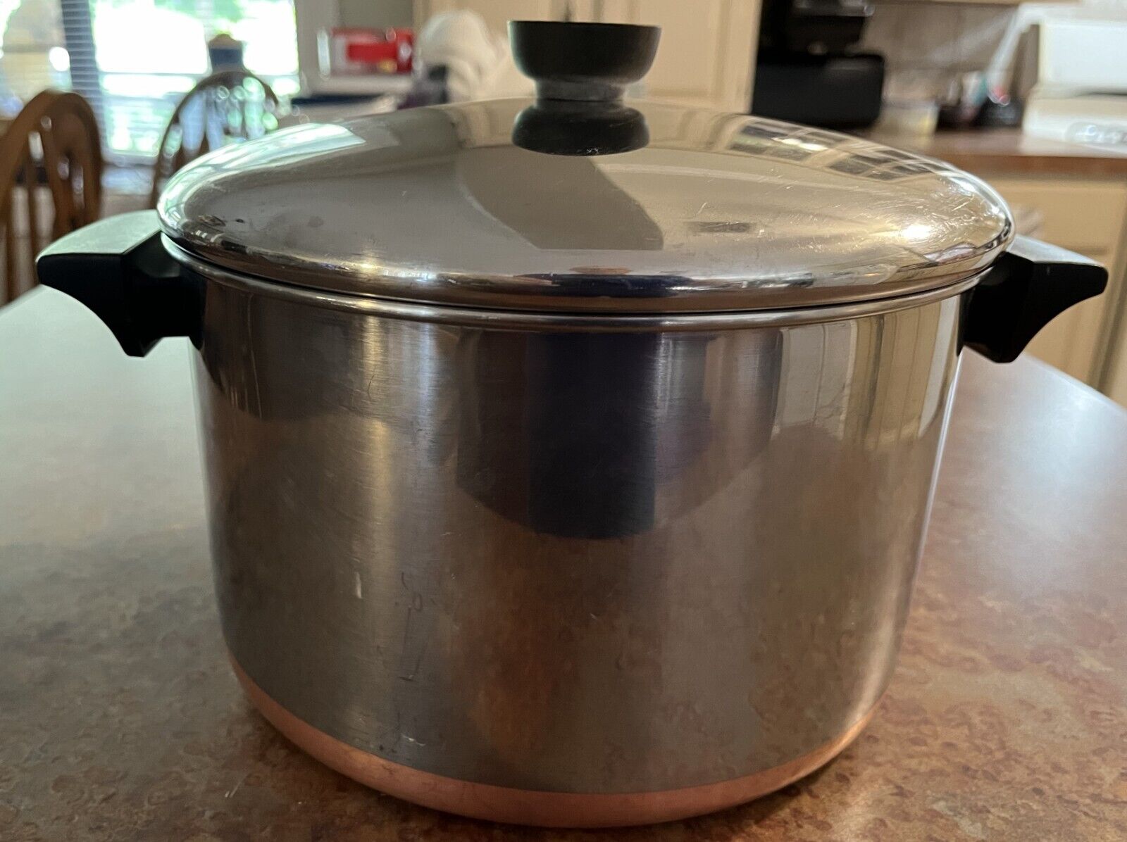 Revere Ware 1801 Copper Bottom Vintage 6 Qt Stock Pot with Lid Good Condition