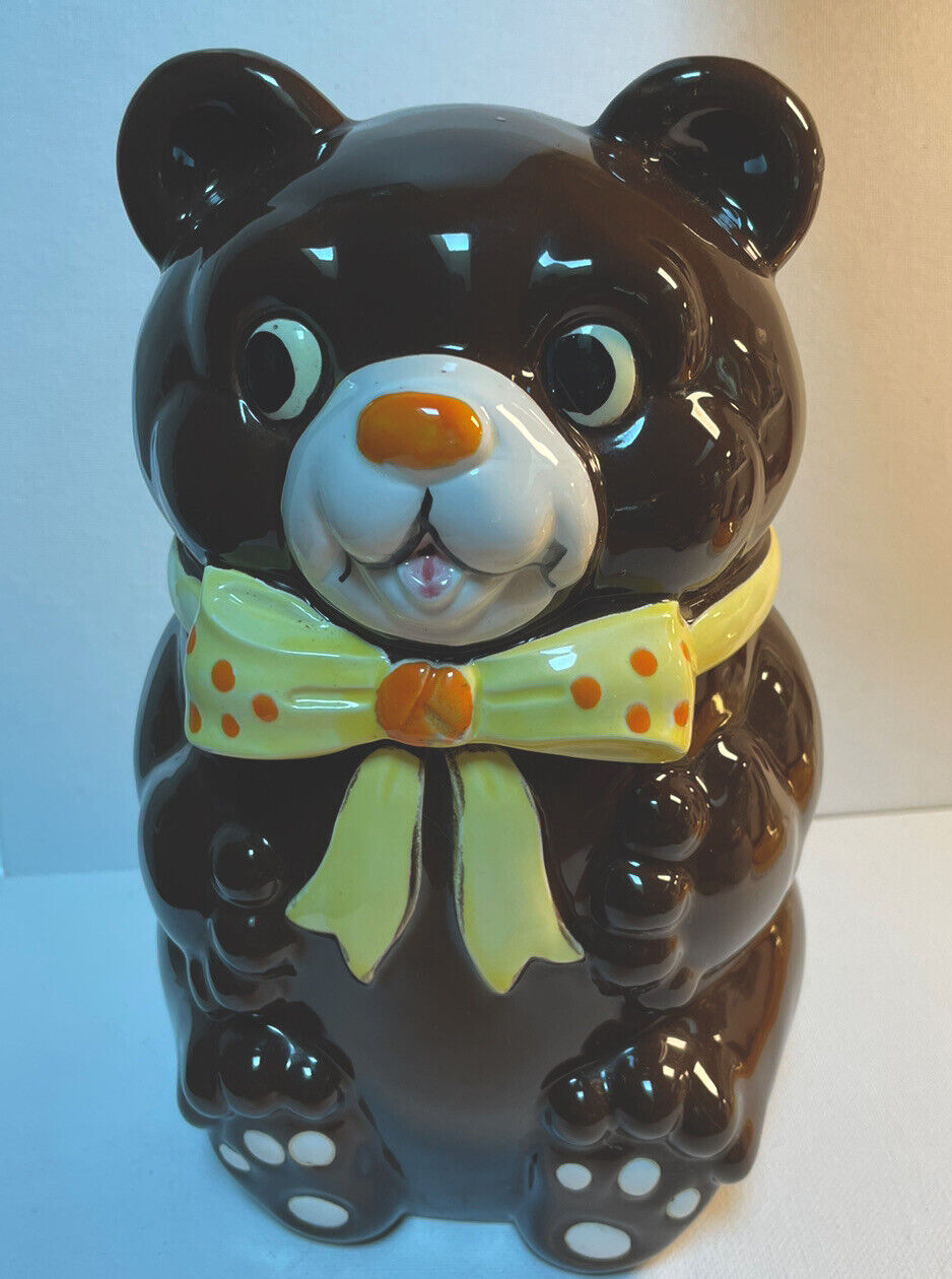 Brown Teddy Bear Vintage Ceramic Cookie Jar Japan with Lid Vintage