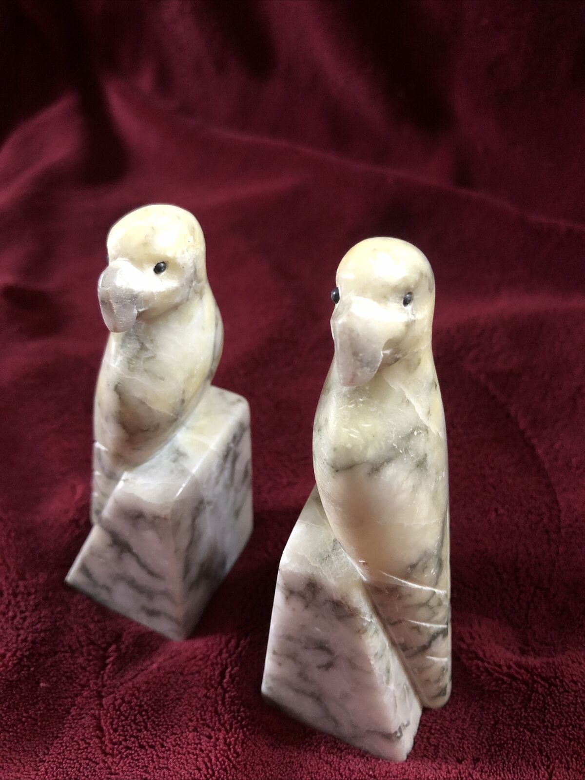 Vintage Italian Hand Carved Parrot Marble Bookends (Q3/44)