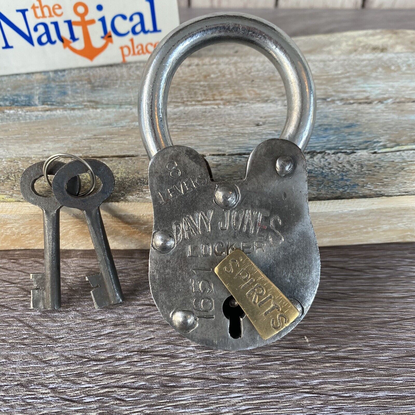 Old Style Iron Lock and Keys w/ Brass Keyhole Cover - Silver - Davy Jones Locker