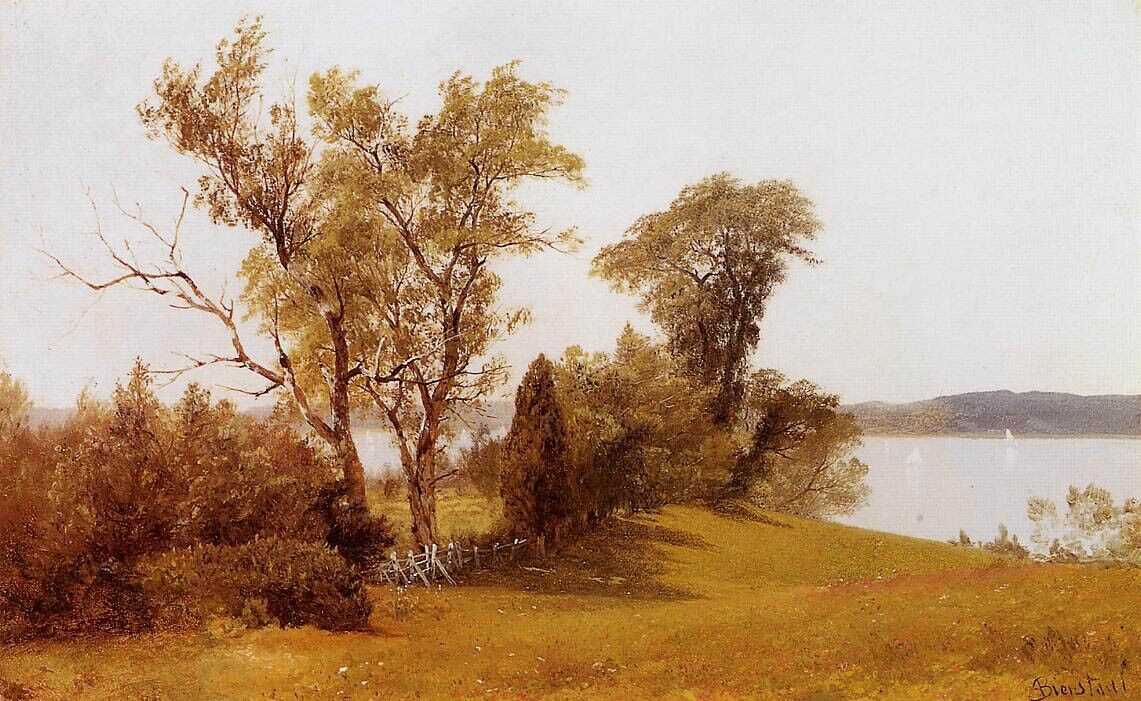 Oil painting Sailboats-on-the-Hudson-at-Irvington-1886-1889-Albert-Bierstadt-Oil