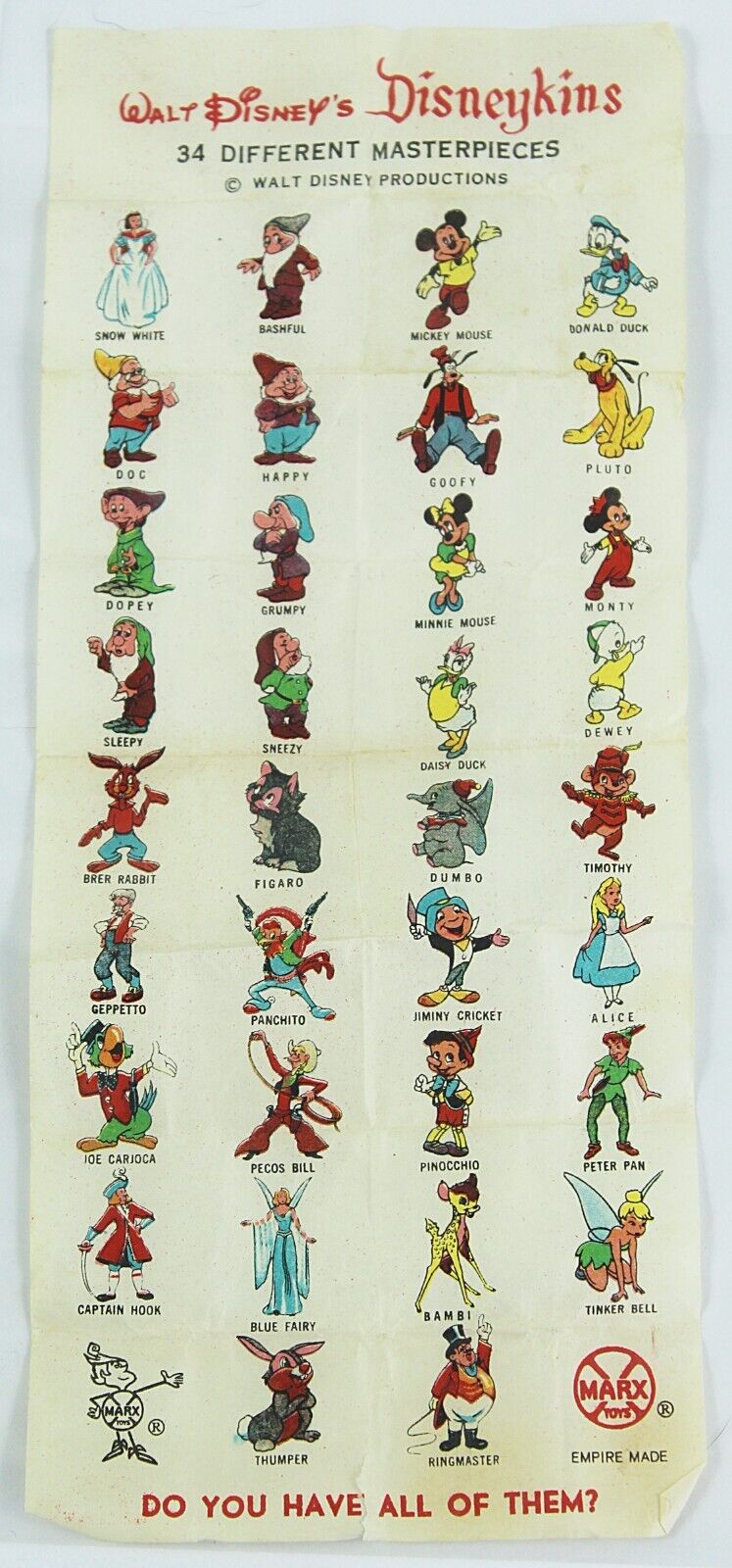 Walt Disney's DISNEYKINS Original Ad Sheet 34 Different Masterpieces MARX