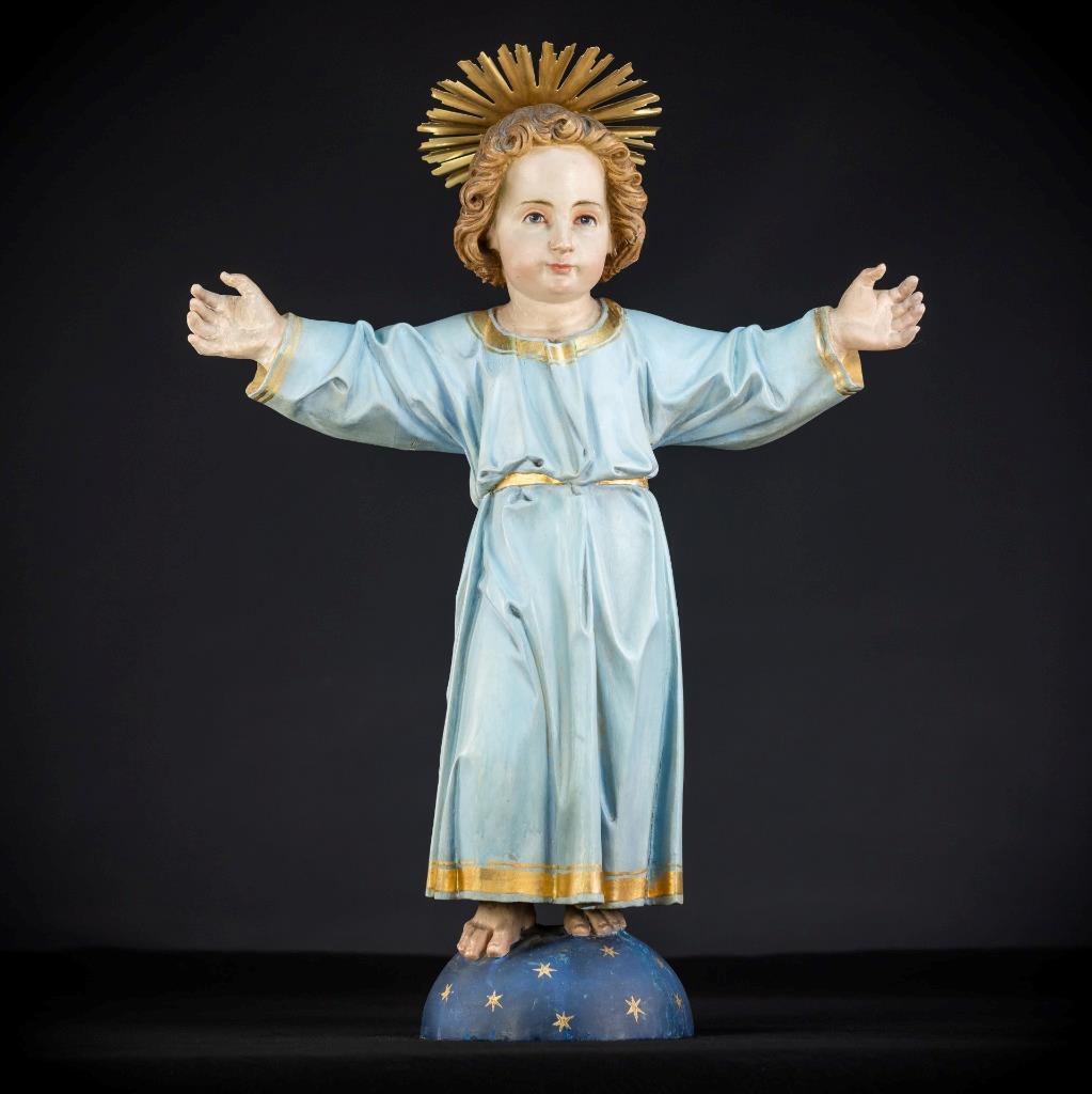 Infant Jesus of Prague Wooden Sculpture|Child Christ 1800s Antique Statue 23.6\