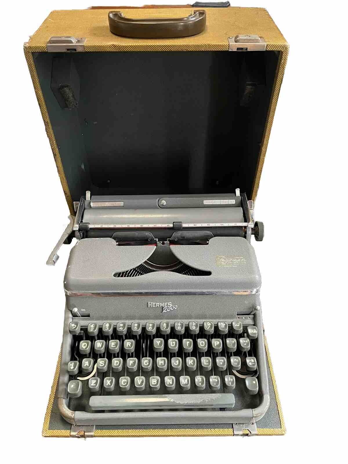 Vintage HERMES 2000 Portable Mid Century Manual Typewriter with Carrying Case