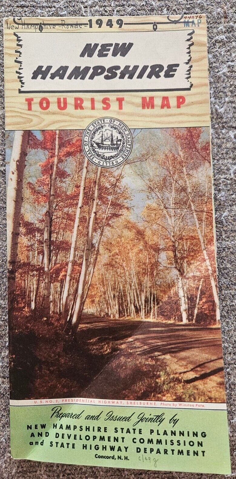 1949 New Hampshire State Vintage Tourist Road Map 