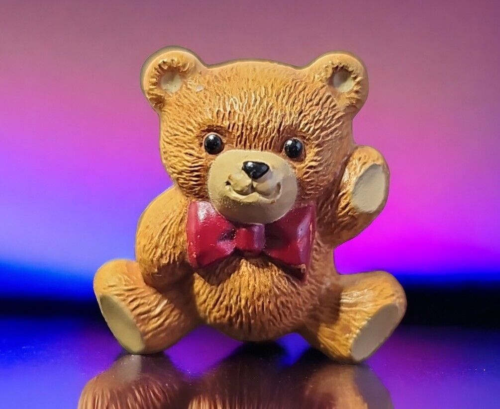 Vintage 1984 Small Teddy Bear with Red Bow Brooch Pin by Hallmark Cards