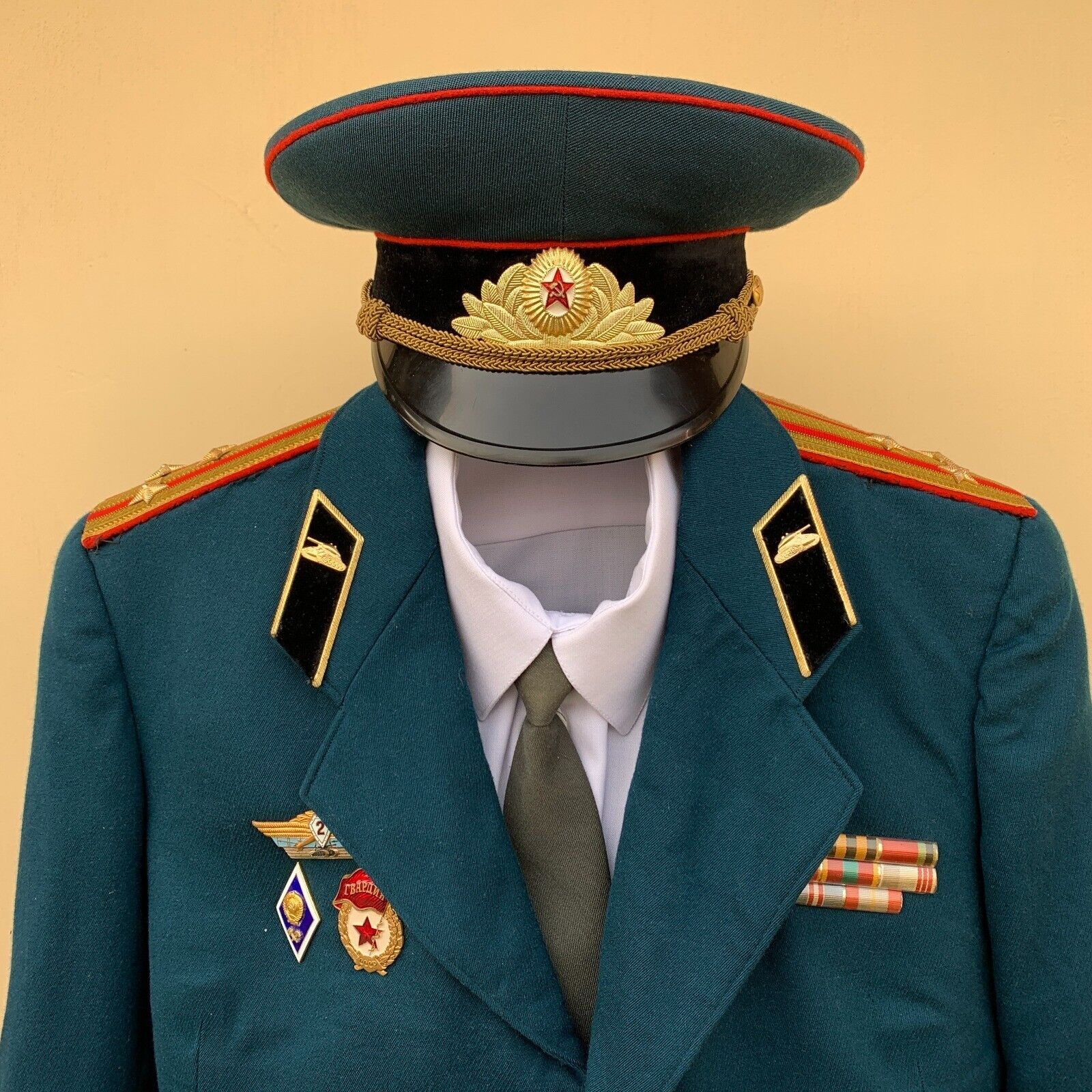 Vintage 1970-80s Soviet military uniform of a tankman with the rank of colonel.