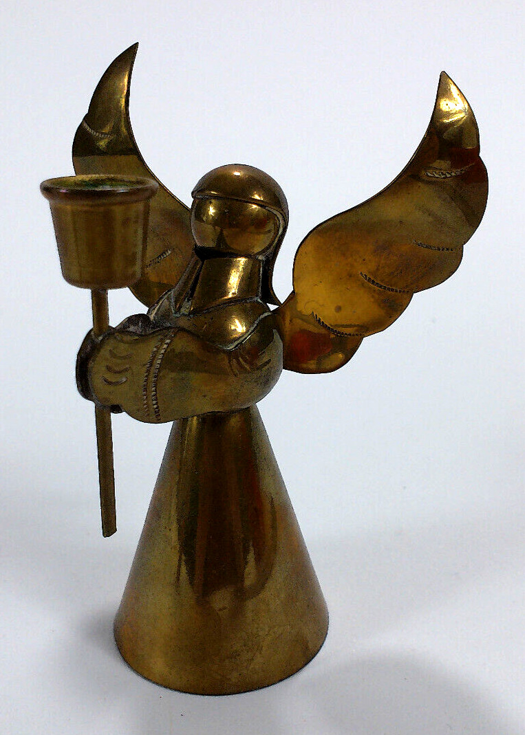 Vintage Small Brass Angel Candleholder Mid-Century Modern 3.75\