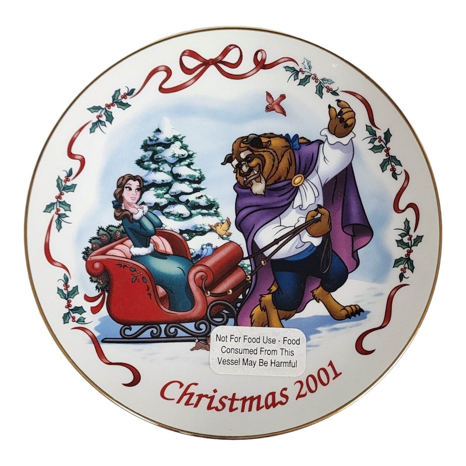 Disney Beauty & the Beast 10th Anniversary Plate Christmas 2001 Limited Edition
