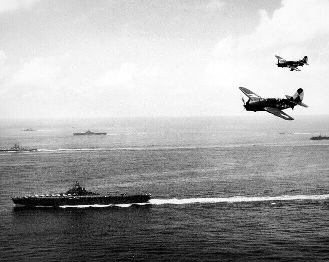 USS Essex with TBF Avenger off Okinawa Coast 8x10 WWII WW2 Photo 911a