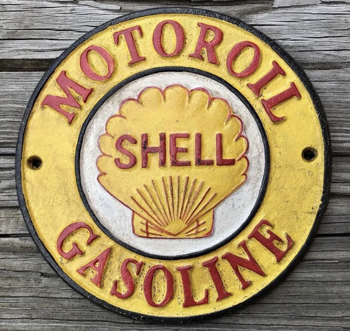 SHELL Motor Oil / Gasoline, London 1937, Cast Iron 8” Circular Sign