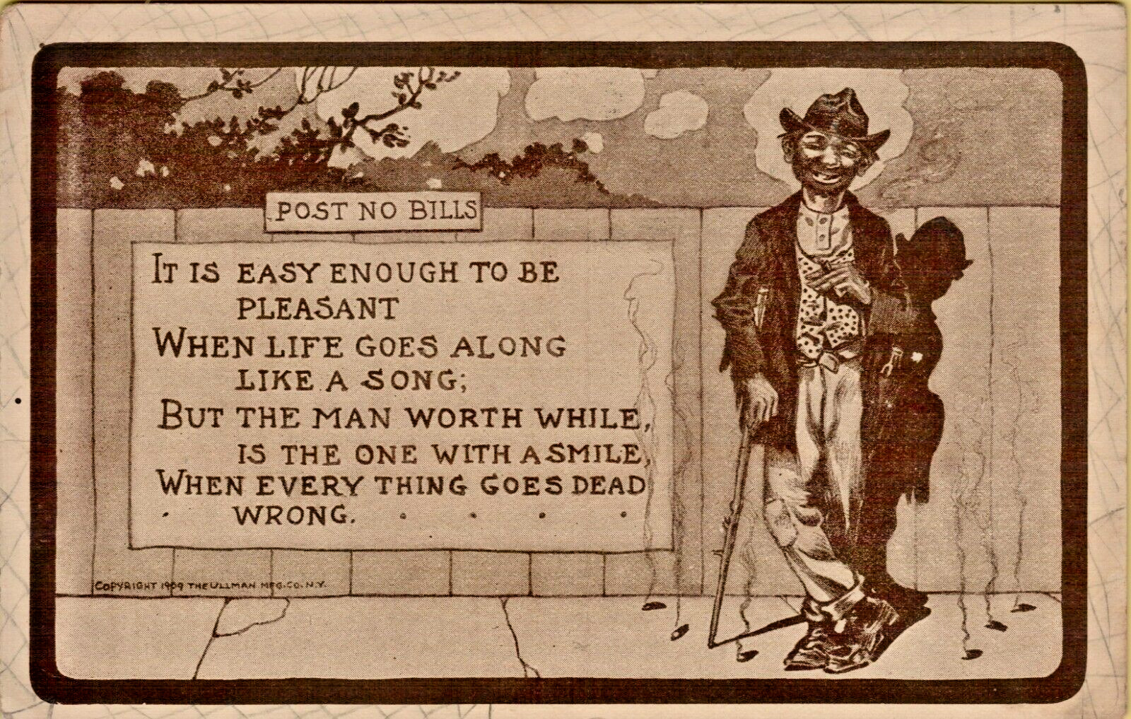 Antique Postcard 1910 Humorous Quotes & Sayings Hobo Man Sepia-Gravure Series