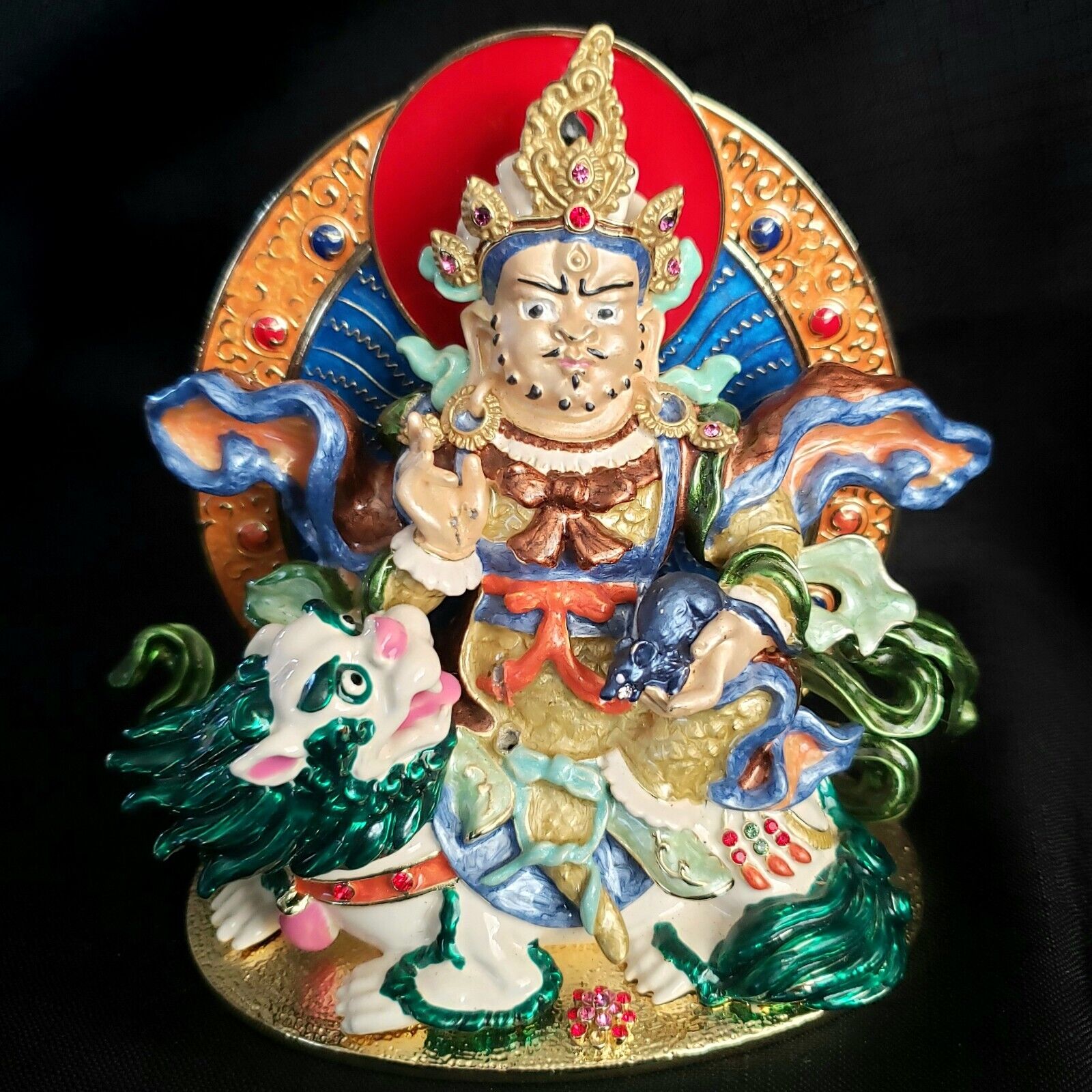Bejeweled Enameled Namtose King Of Wealth Vaishravana Buddha Statue Tibet *As-Is