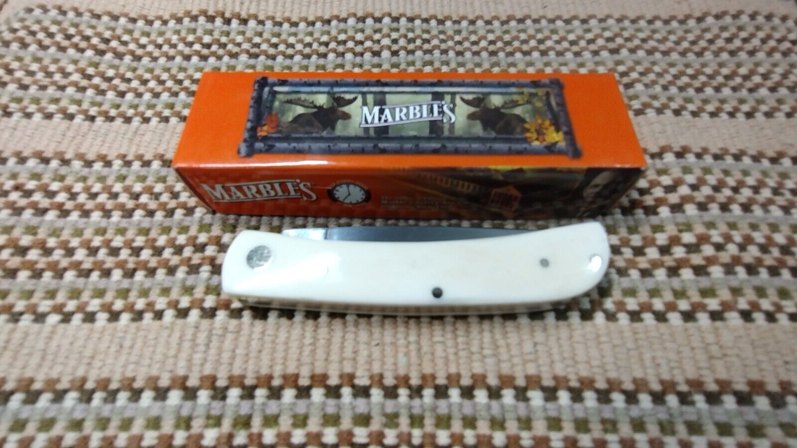 Marbles MR579 White Smooth Bone EDC Work Knife 440 Stainless Straight Back Blade
