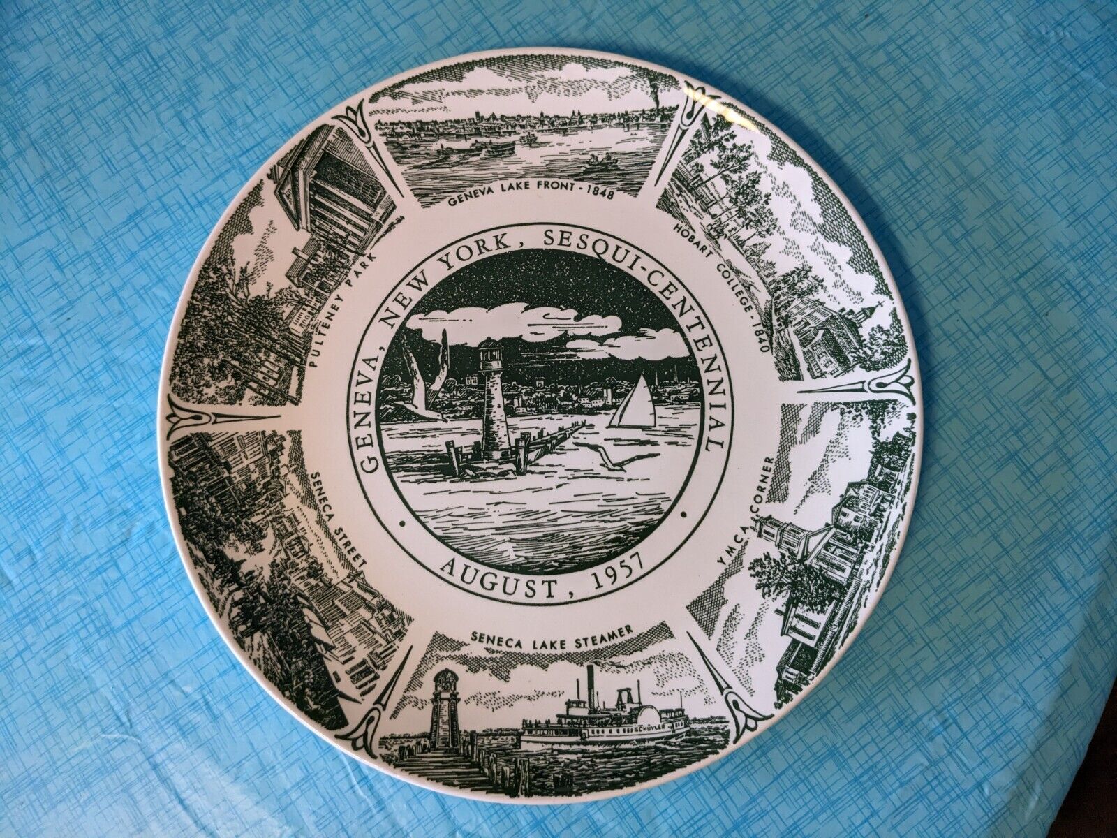 1957 Geneva New York Sesqui-Centennial Plate Seneca Lake Kettlesprings Kilns A99
