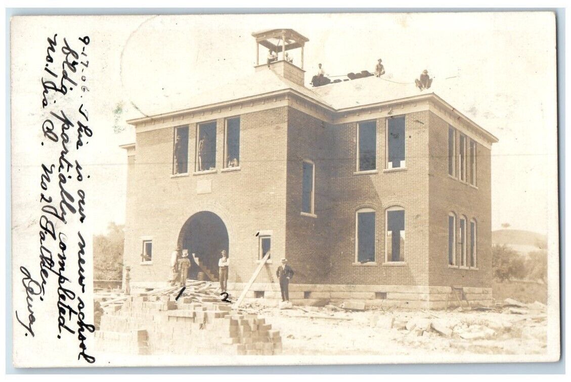1906 School Building Construction Builder Leesville Ohio OH RPPC Photo Postcard