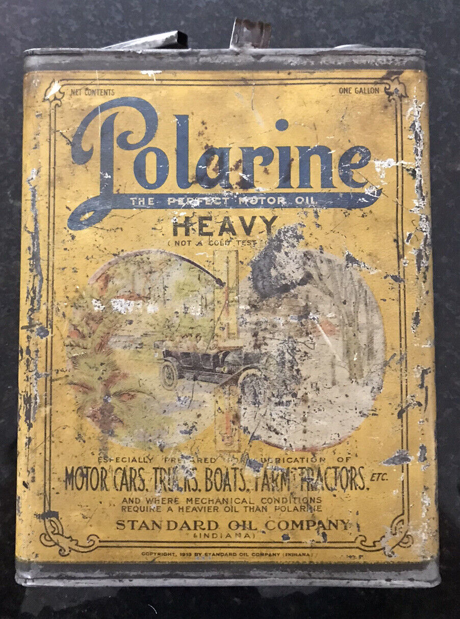 1913 Vintage Standard Oil Polarine Motor Oil Gallon Can Heavy
