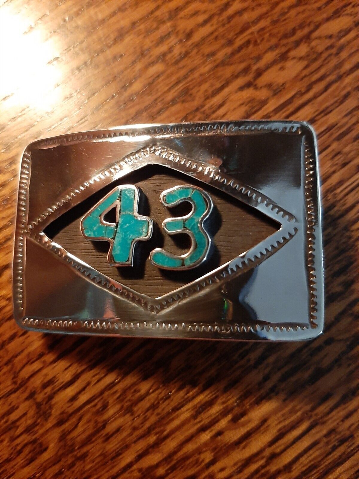 CUSTOM RICHARD PETTY SILVER/TURQUOISE  BELT BUCKLE 1970s.  SIGNED.  EXCELLENT