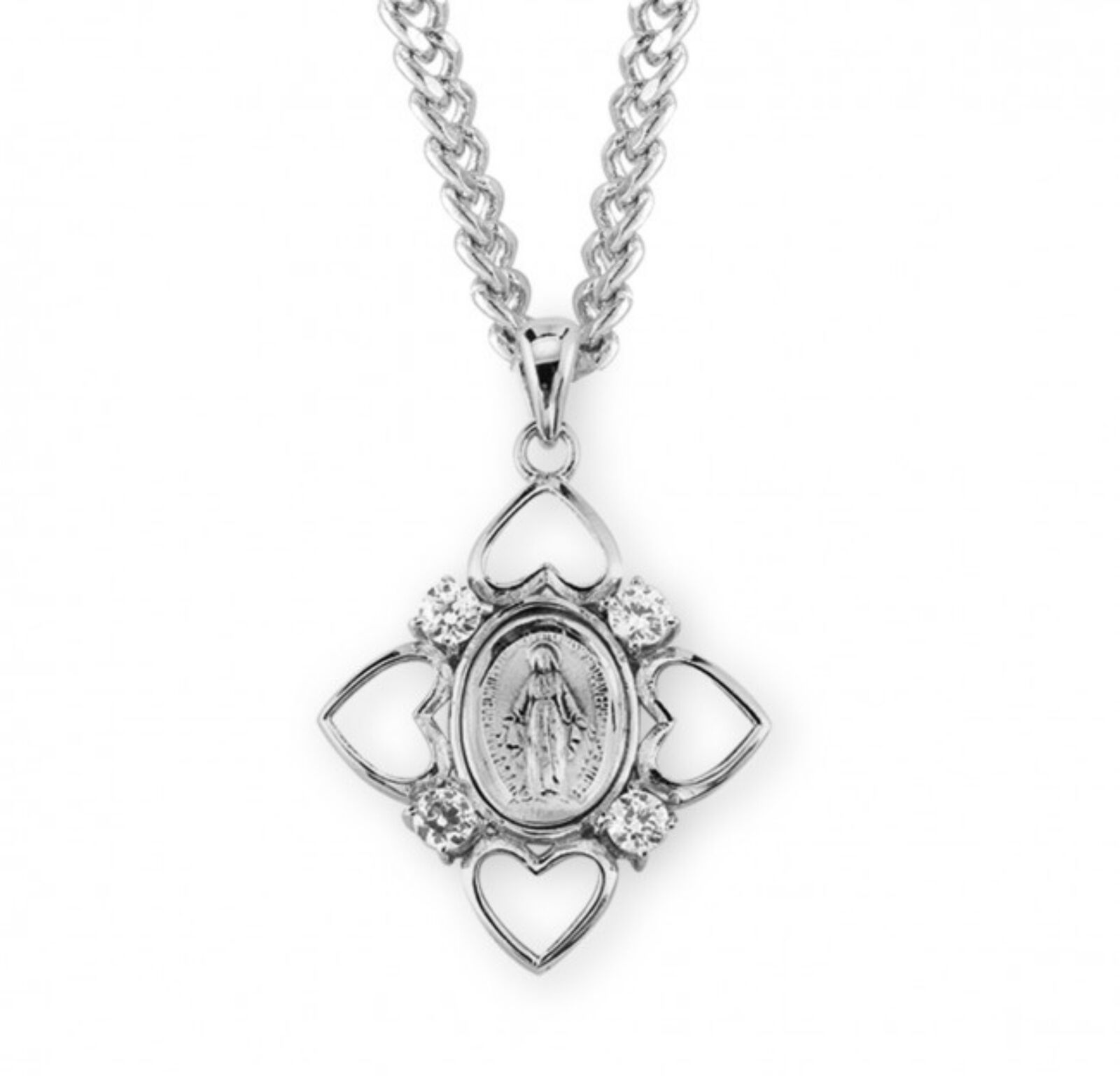N.G. Sterling Silver Crystal Cubic Zirconia Miraculous Medal Pendant Necklace