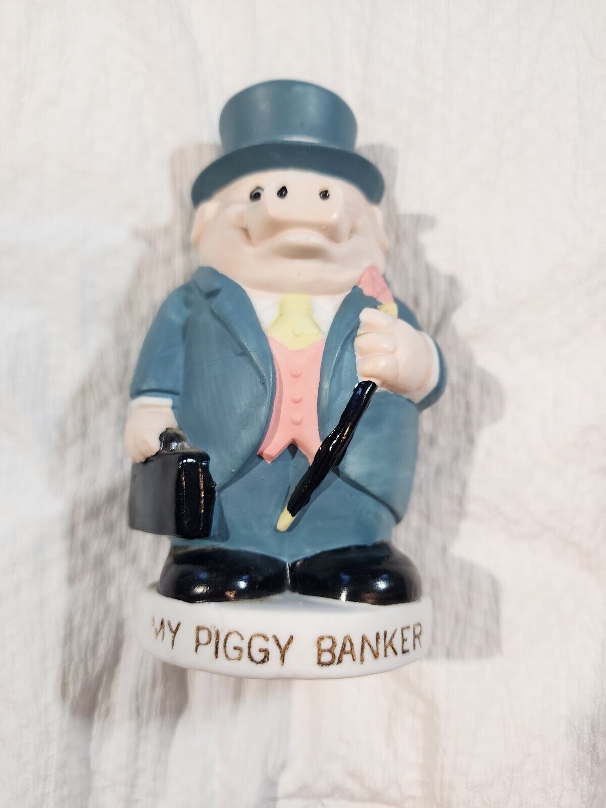 Vintage Piggy Bank Dapper Pig in Blye Suit and Top Hat Made In Taiwan By Reco